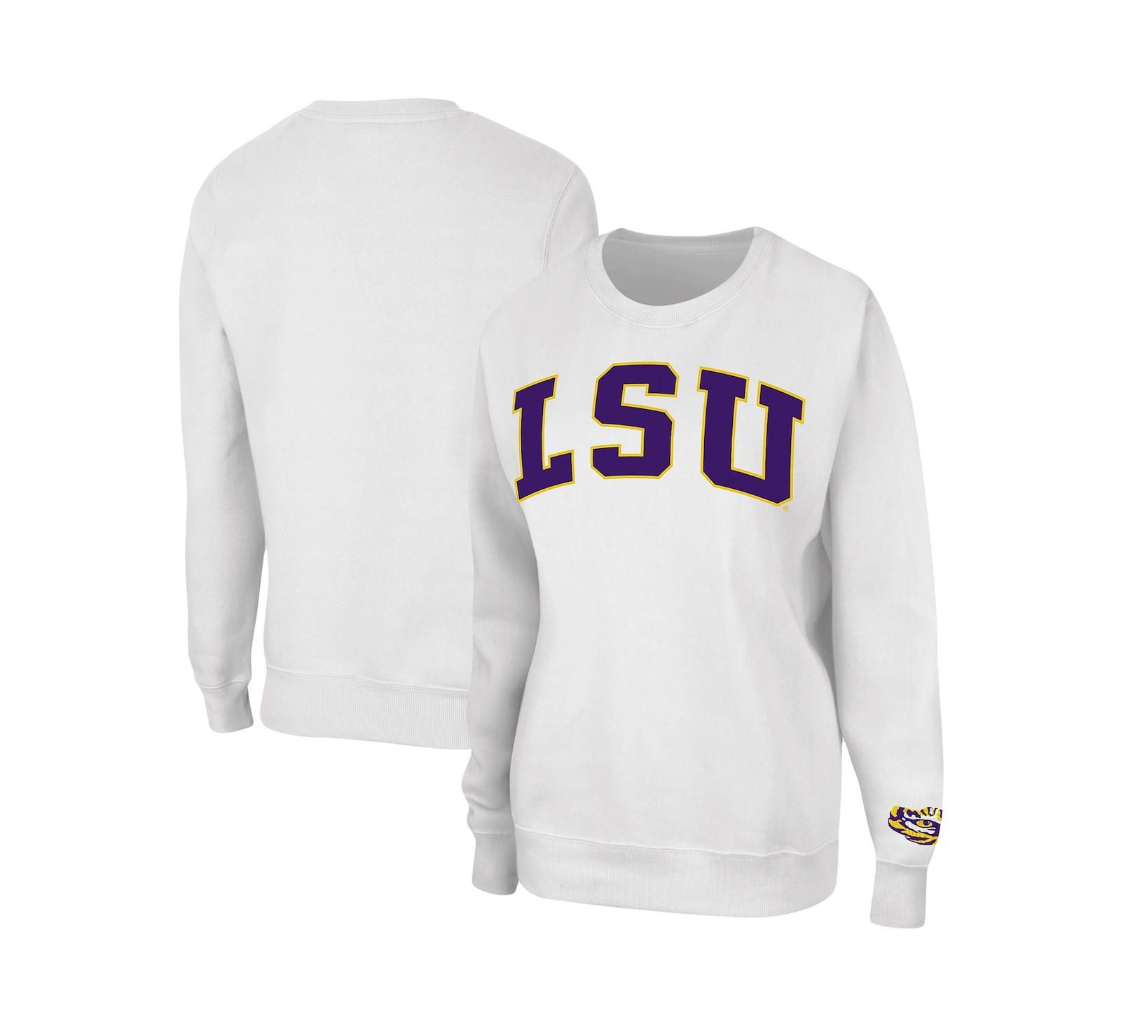 Women's Colosseum White LSU Tigers Campanile Pullover Sweatshirt