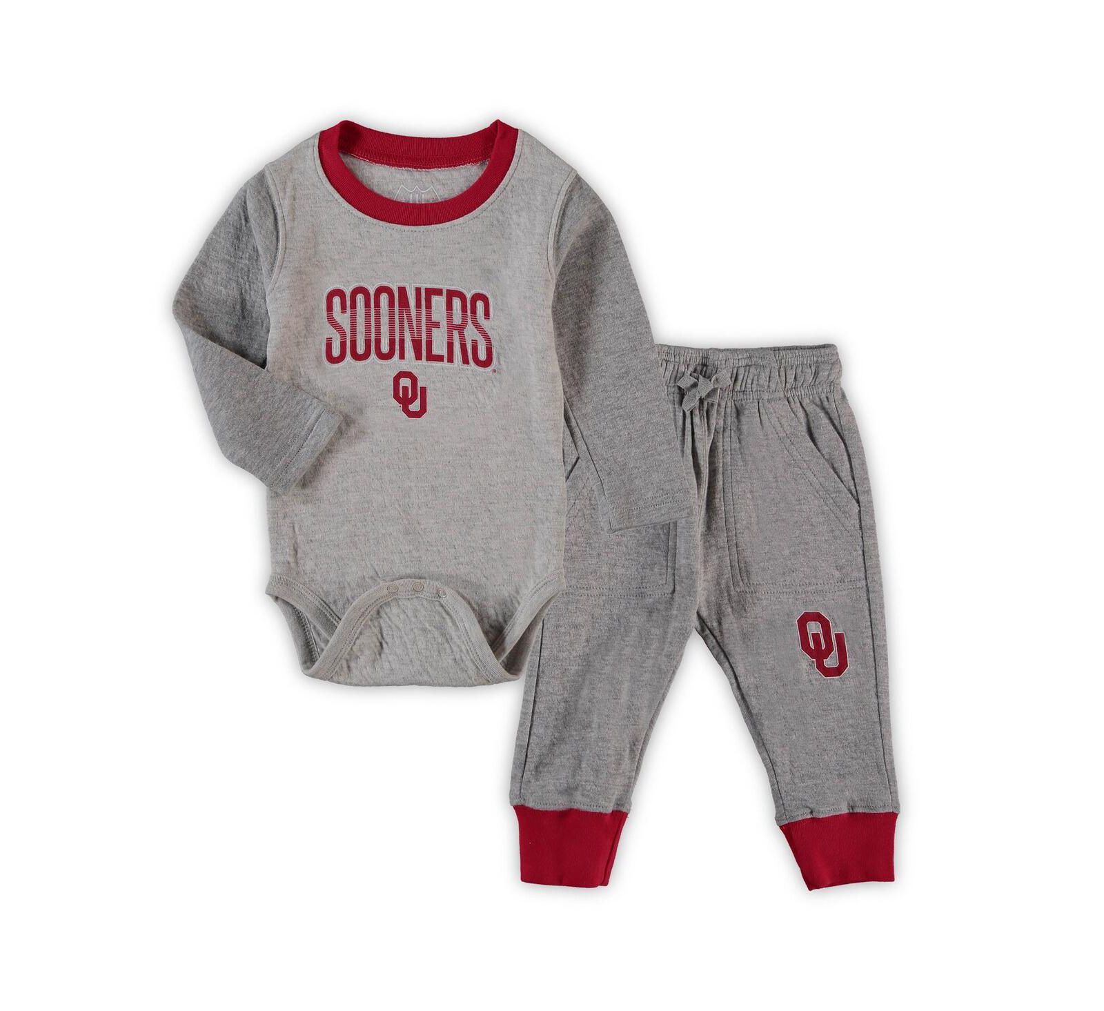 Комплект из боди с длинным рукавом и брюк Wes & Willy Heathered Gray, Crimson Oklahoma Sooners Jie Jie для младенцев (мальчиков и девочек)