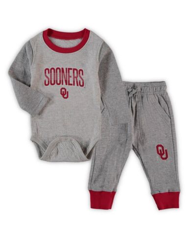Комплект из боди с длинным рукавом и брюк Wes & Willy Heathered Gray, Crimson Oklahoma Sooners Jie Jie для младенцев (мальчиков и девочек)