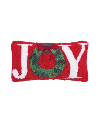 Christmas "Joy" Wreath Small/Petite Hooked Accent Pillow, 6" x 12"