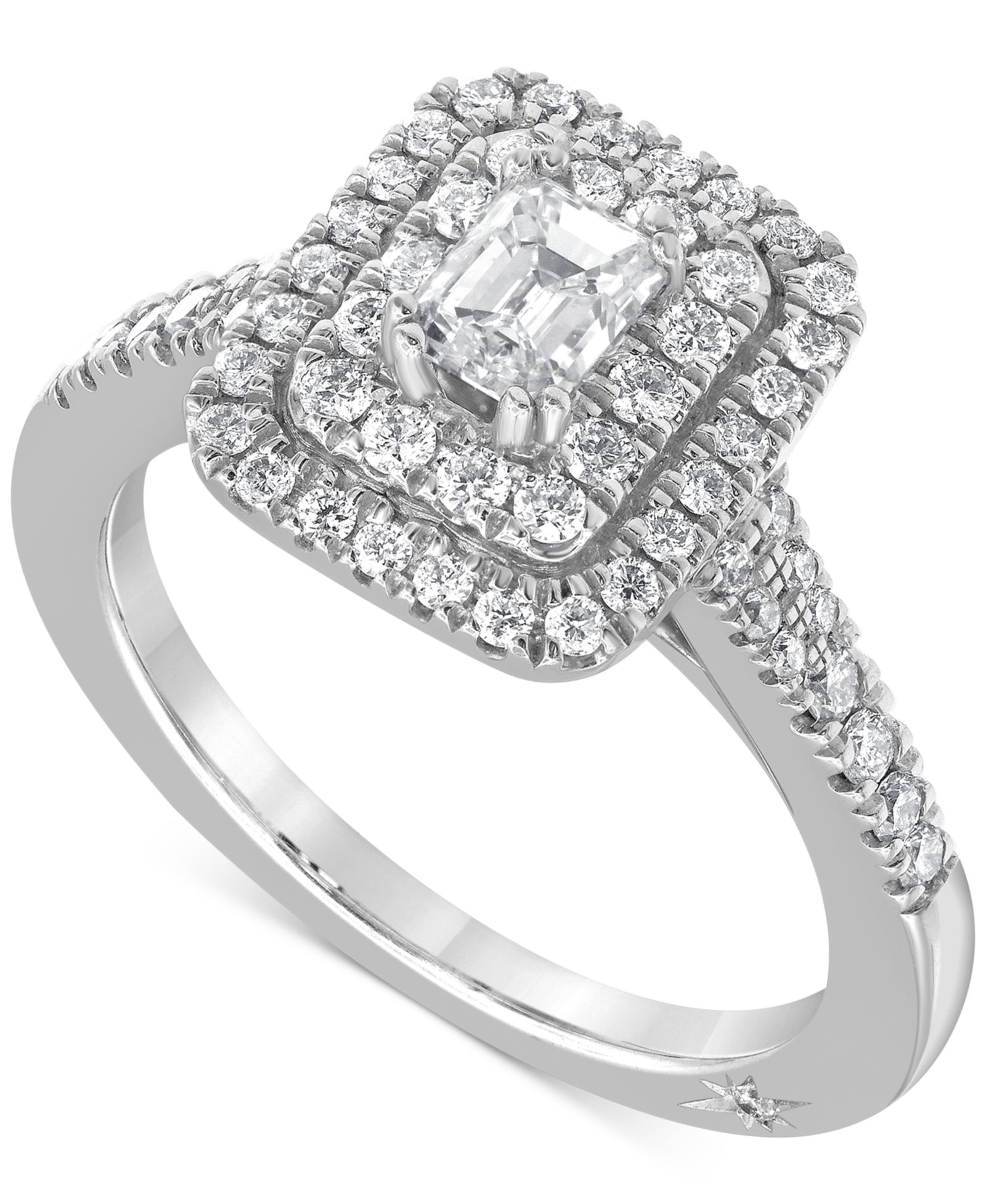Кольцо Diamond Emerald-Cut Double Halo in 18k White Gold