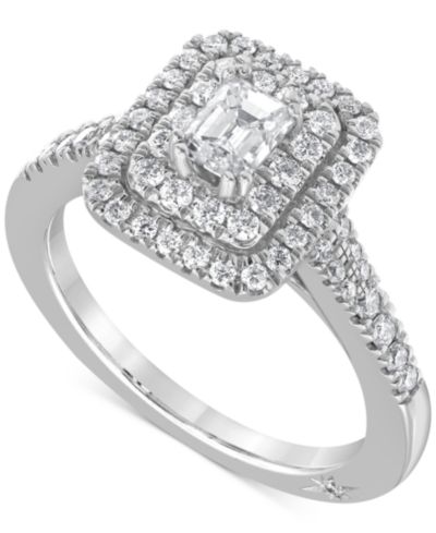 Кольцо Diamond Emerald-Cut Double Halo in 18k White Gold