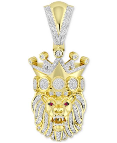 Подвеска Lion King с бриллиантом (1/2 ct. t.w.) и рубином в позолоченном стерлинговом серебре для мужчин