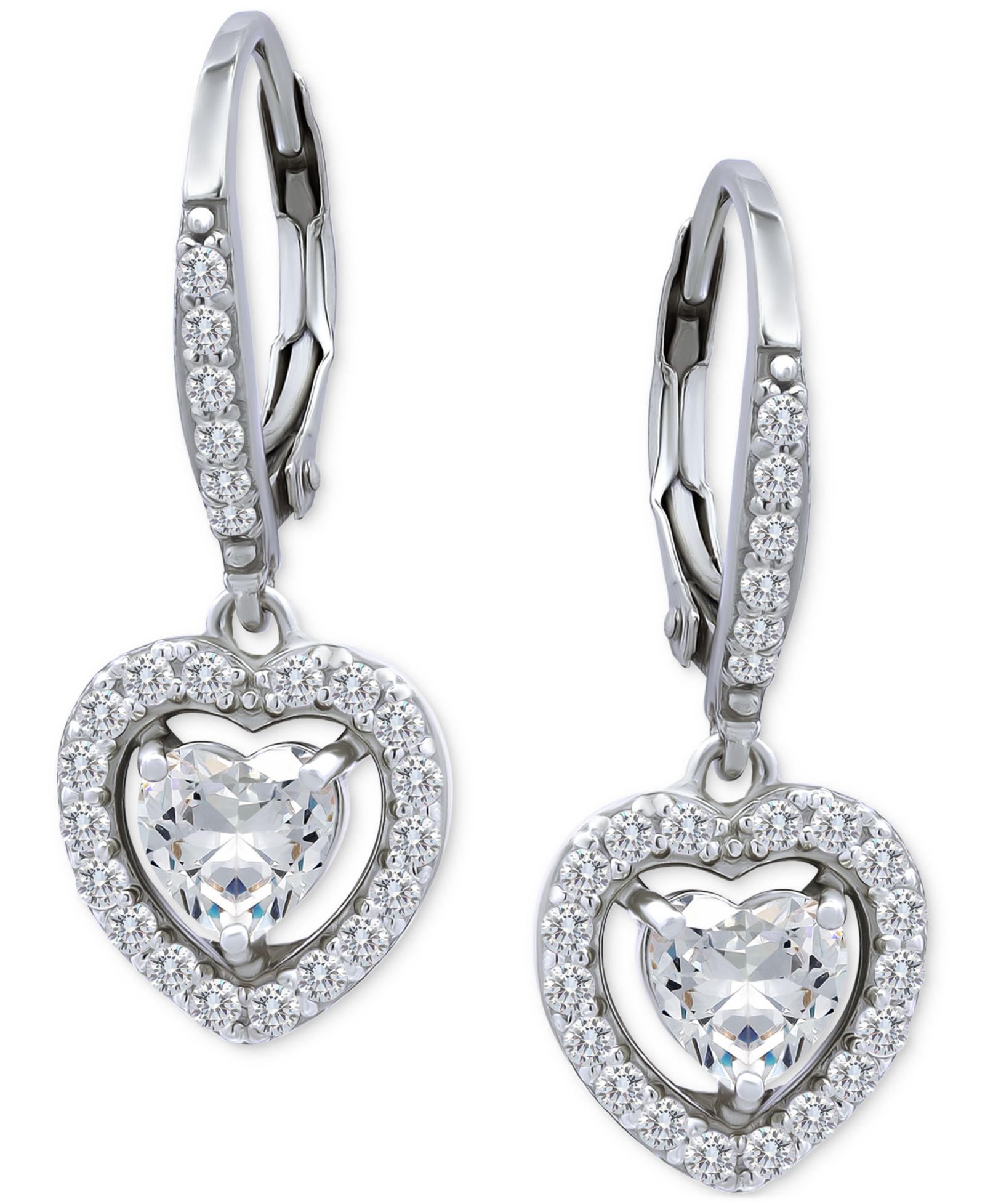 Giani Bernini Cubic Zirconia Leverback Heart Drop Earrings in Sterling Silver, Created for Macy's