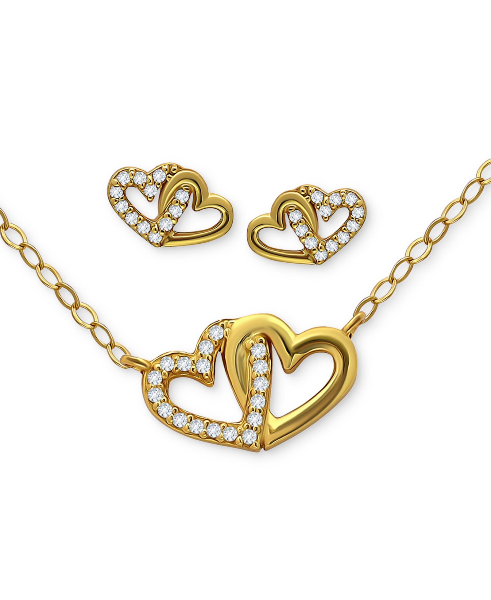 Набор Giani Bernini 2-Pc. Set Cubic Zirconia Double Heart Pendant Necklace & Matching Stud Earrings в 18k Gold-Plated Sterling Silver
