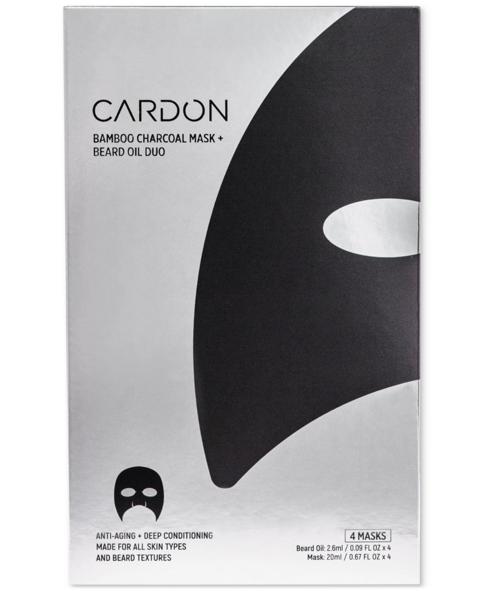 Cardon Bamboo Charcoal Mask + Beard Oil, 4-Pk.
