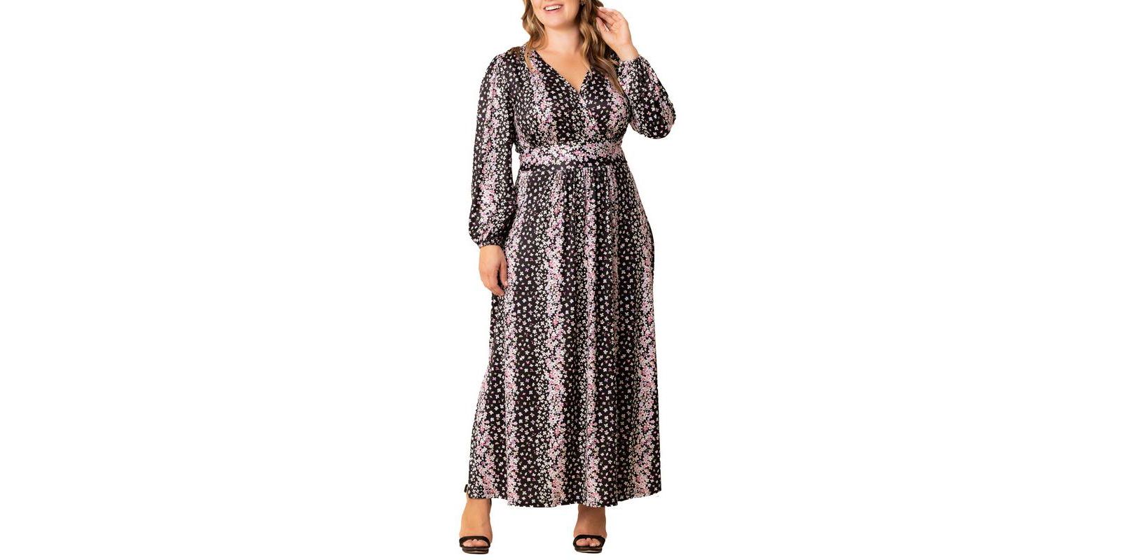 Kiyonna Plus Size Kelsey платье макси с длинным рукавом