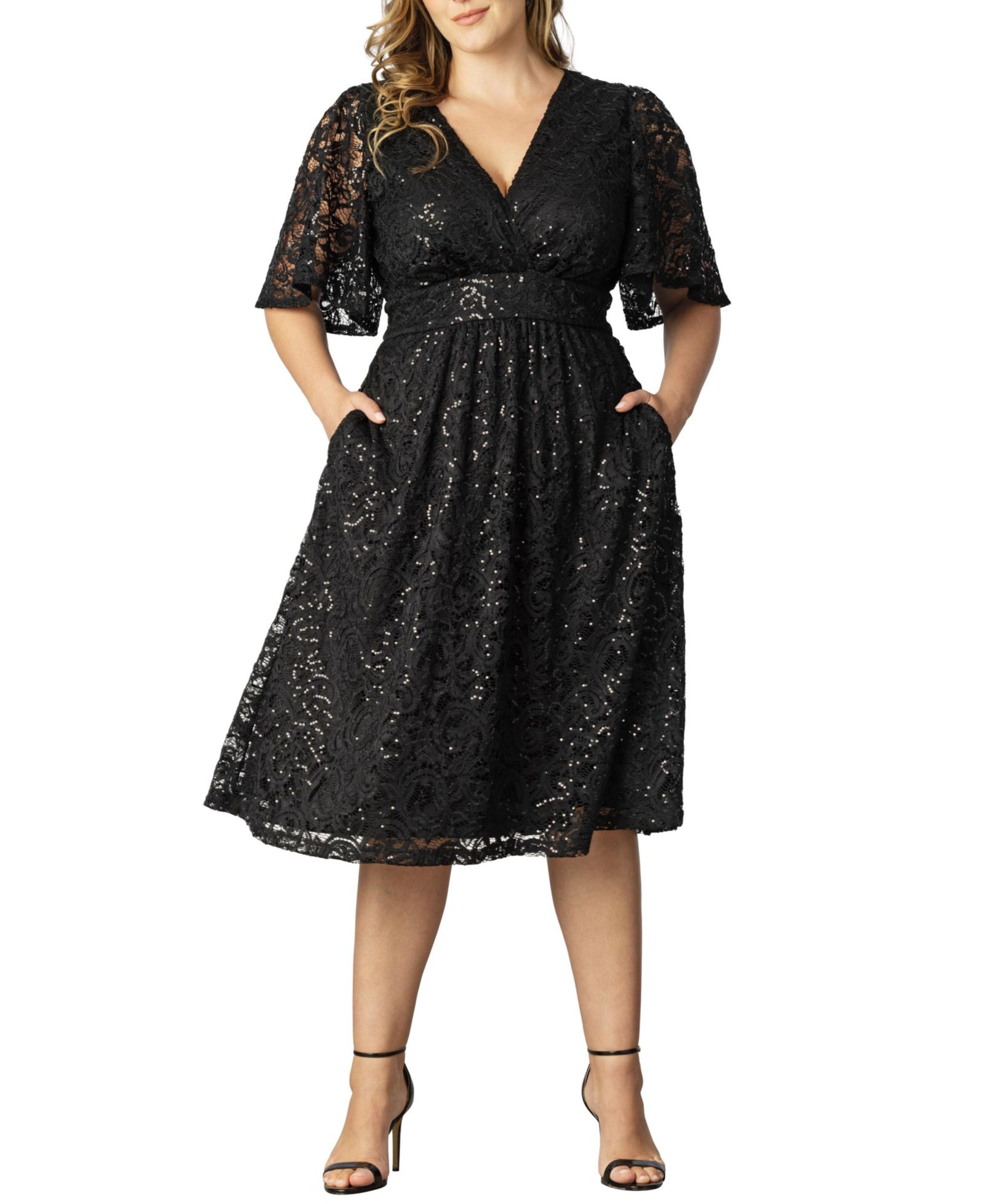 Kiyonna Plus Size Starry Sequin Lace Cocktail Dress