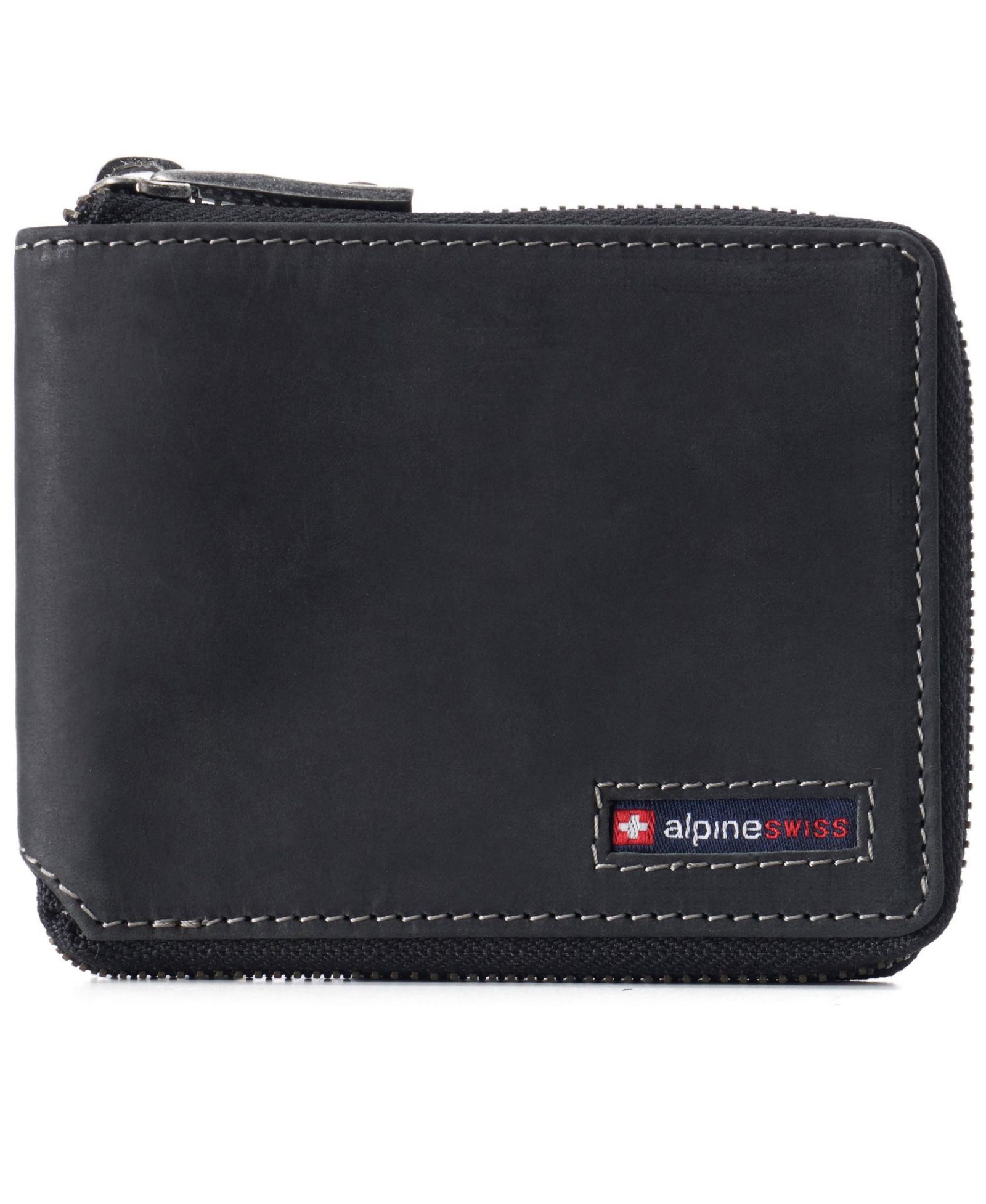 Мужской бифолд-кошелек Alpine Swiss Logan Zipper | All-Around Zip Closure | 13 Card Slots | 2 Bill Sections | RFID Protected Premium Leather | Gift Box