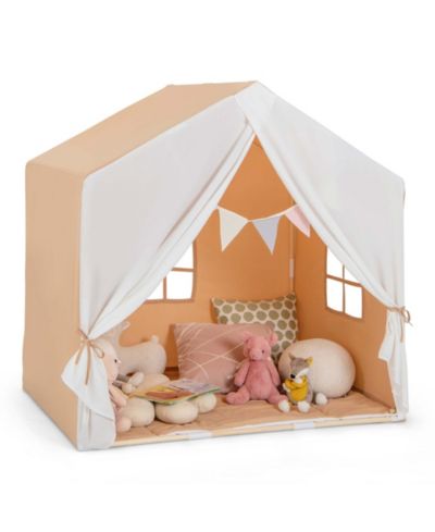 Costway Kids' Castle Play Tent with Solid-Wood Frame and Washable Mat