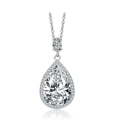 Колье Genevive Brilliant Sterling Silver White Gold Plated CZ Tiered