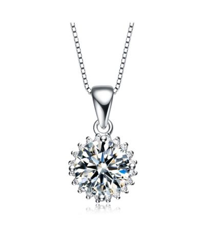 Genevive Sterling Silver White Gold Plated CZ Halo Pendant Necklace