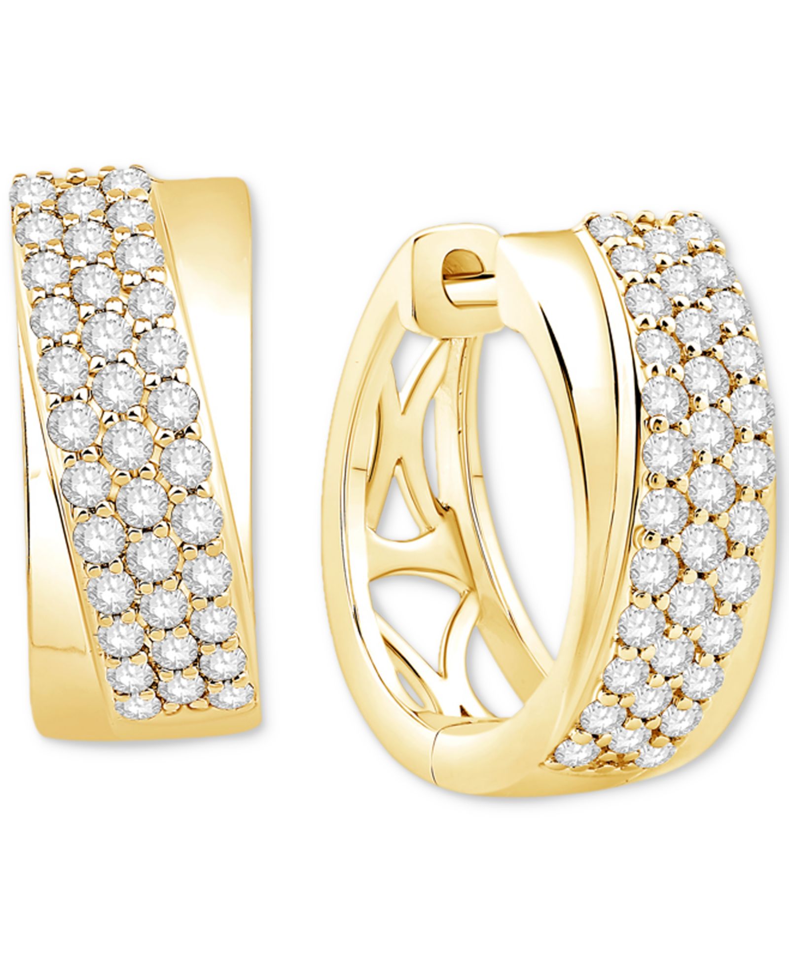 Маленькие серьги-кольца с бриллиантовым паве (1/2 ct. t.w.) из золота 14k