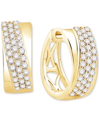 Маленькие серьги-кольца с бриллиантовым паве (1/2 ct. t.w.) из золота 14k