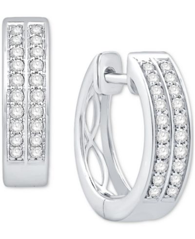 Серьги-кольца Diamond Double Row Small Huggie Hoop (1/5 ct. t.w.) в 10k White Gold
