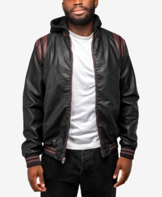 XRAY Men's Grainy PU Hooded Jacket With Faux Shearling Lining