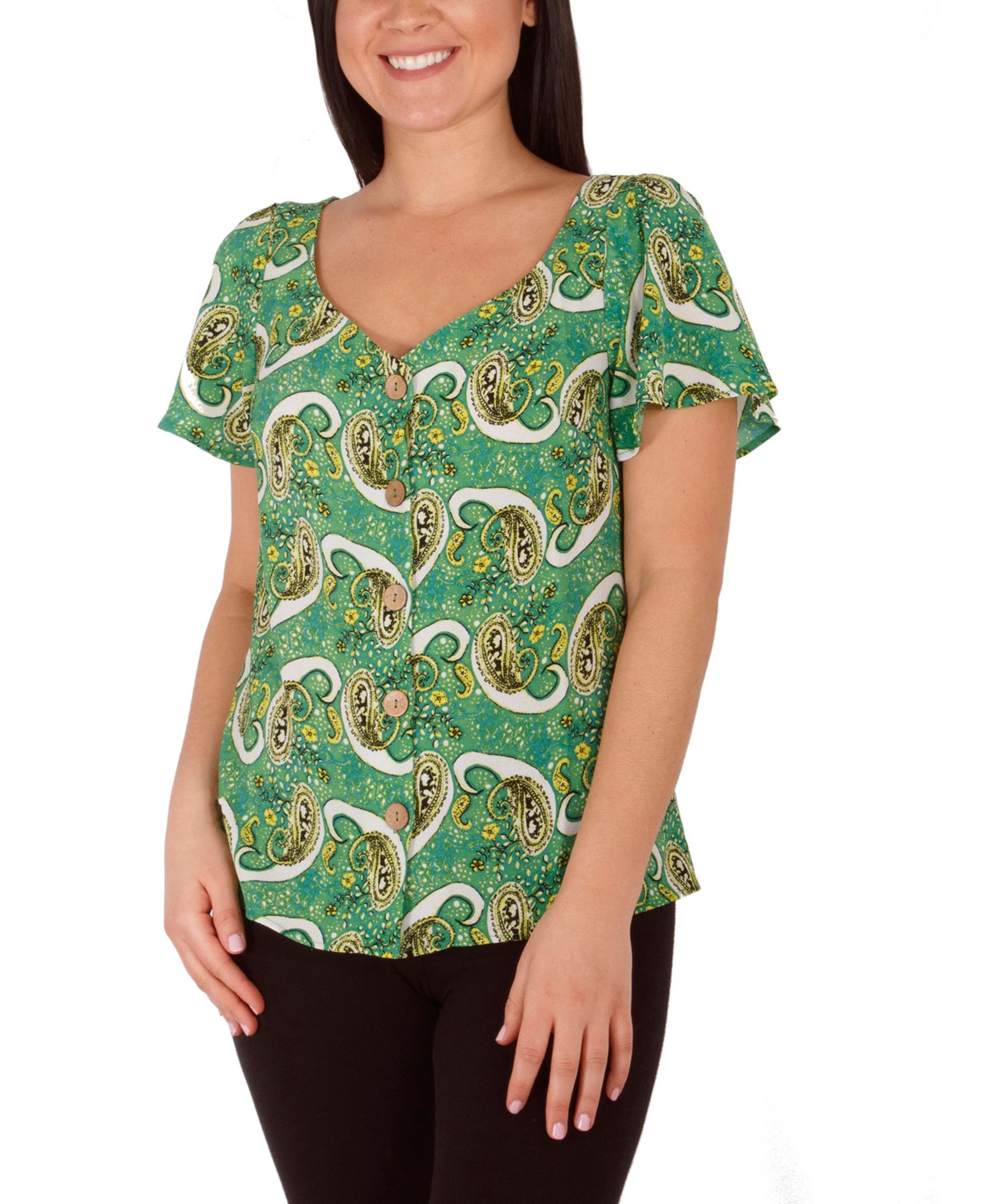NY Collection Petite Flutter Sleeve Crepe Blouse