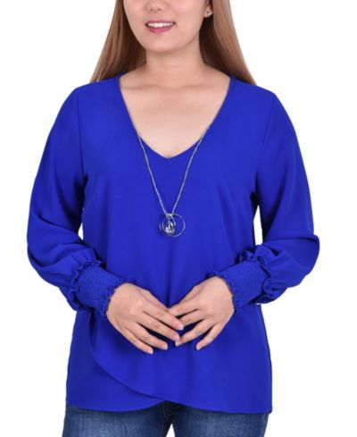Блузка NY Collection Petite Long Sleeve Crepe
