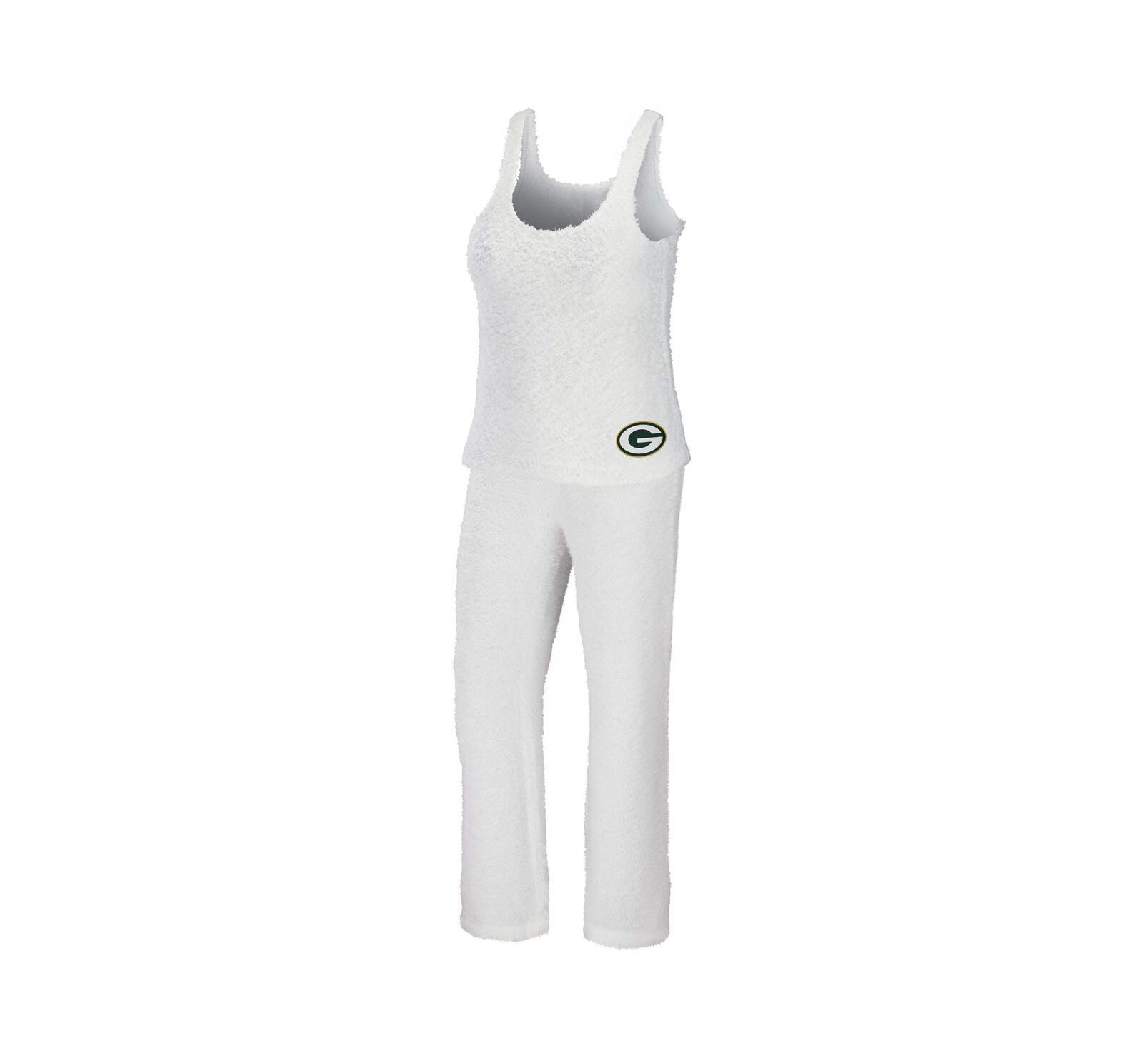 Women's WEAR by Erin Andrews Cream Green Bay Packers Plus Size Cozy Scoop Neck Tank Top and Pants Set
