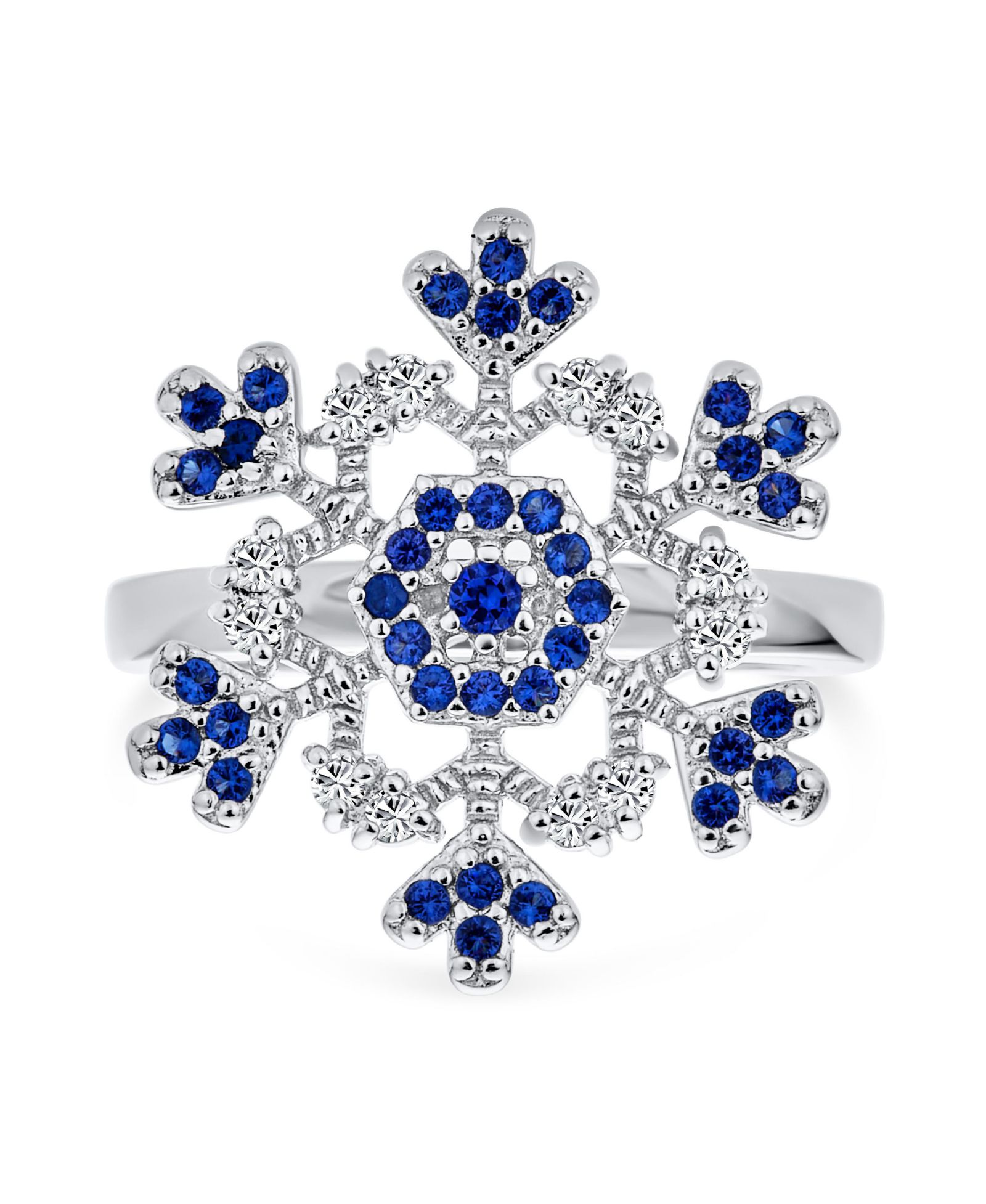 Bling Jewelry Blue And Clear Cubic Zirconia Snowflake Statement Ring Sterling Silver