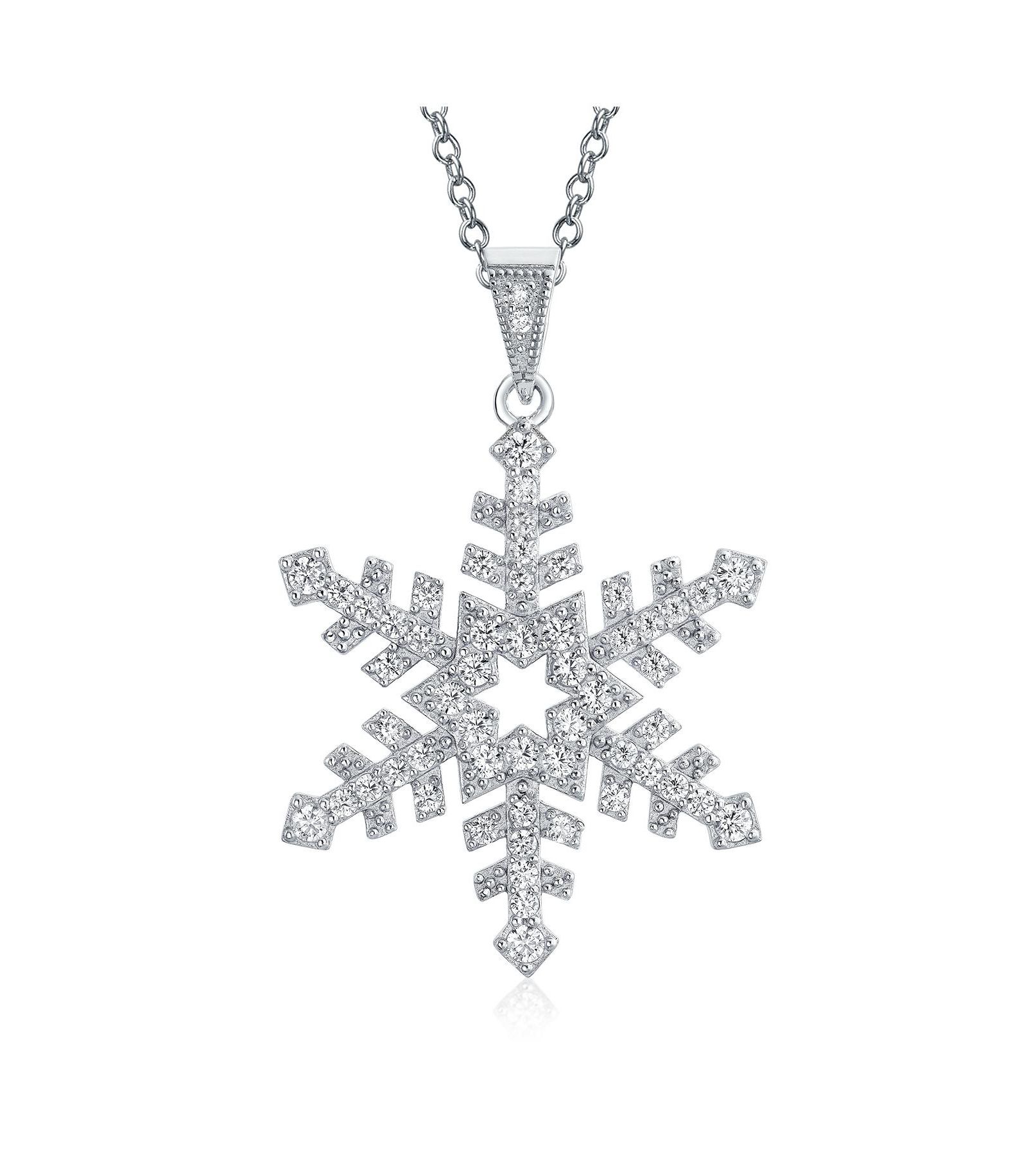 Зимнее праздничное ожерелье Bling Jewelry со снежинкой и кубическим цирконием, стерлинговое серебро