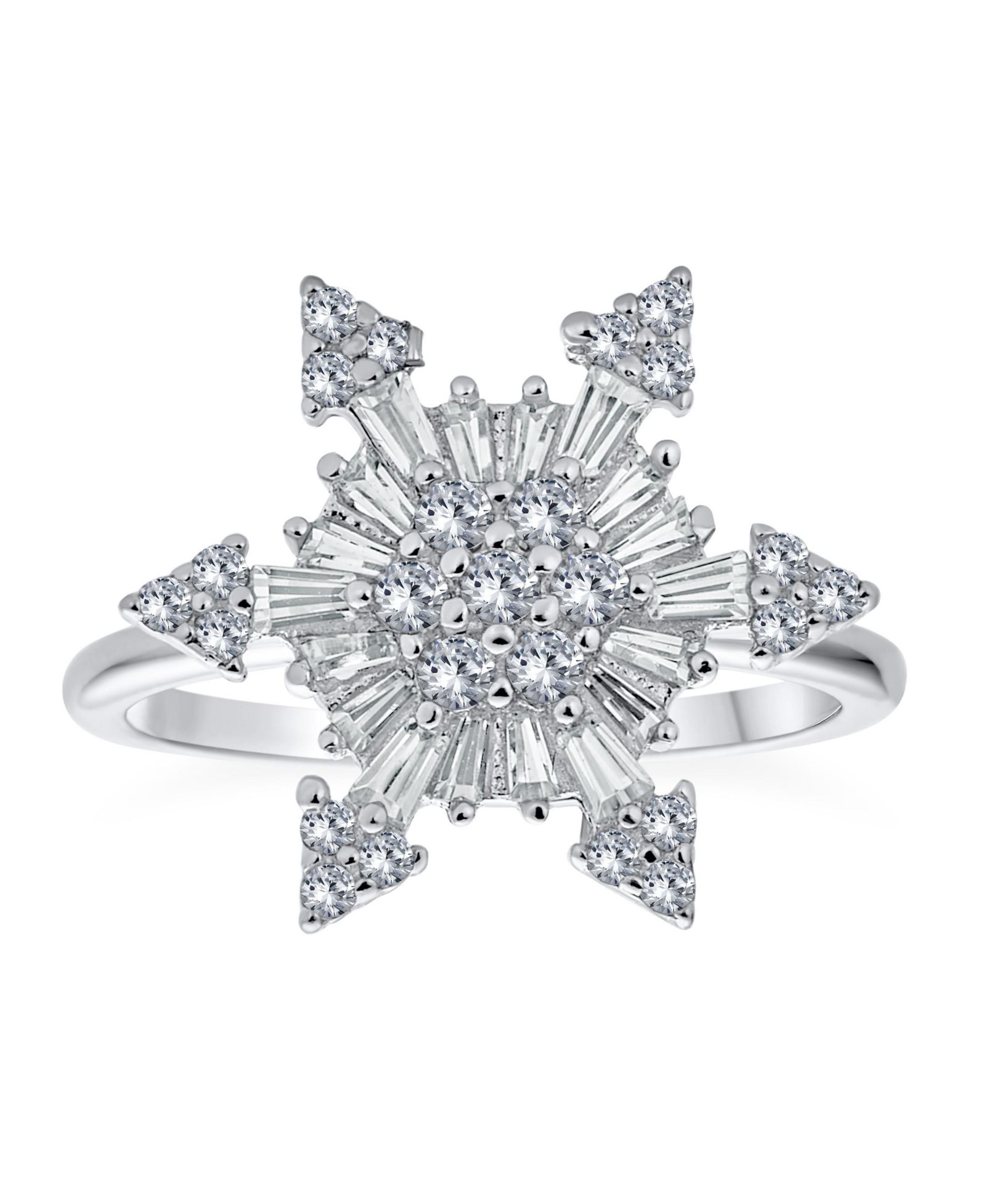 Bling Jewelry Cubic Zirconia Snowflake Spinner Fidget Ring Sterling Silver