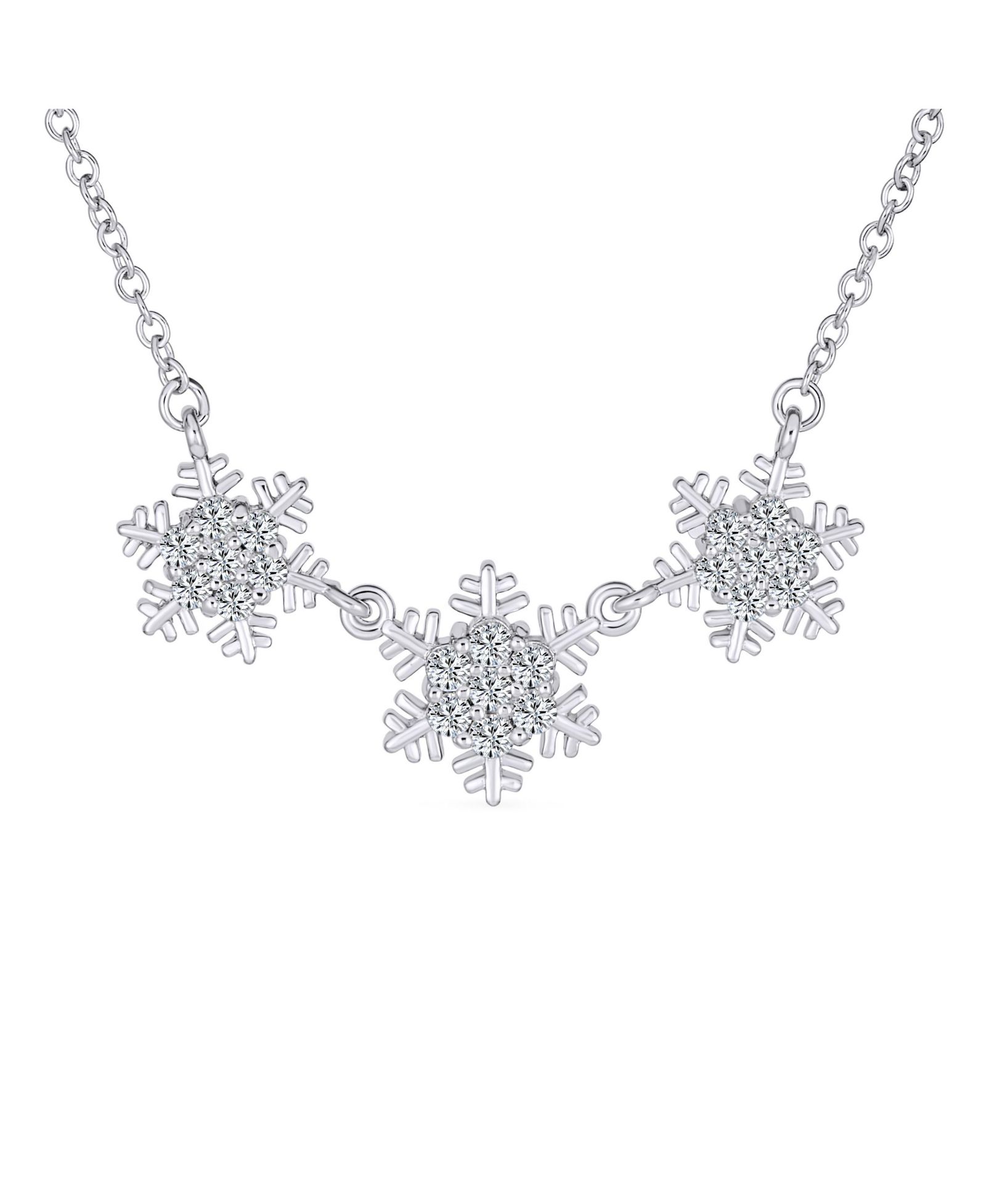 Bling Jewelry Winter Ice Blue Triple Snowflake Choker Necklace .925 Sterling Silver