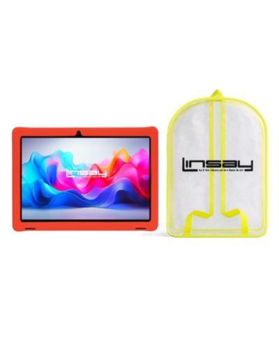 Детский развлекательный планшет LINSAY 10.1" Octa Core 128GB с красным рюкзаком Android 15