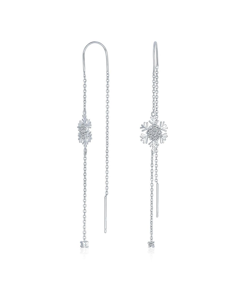 Серьги Bling Jewelry Sterling Silver Ice Blue CZ Snowflake Threader Long Chain Cubic Zirconia