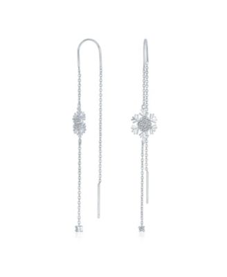 Серьги Bling Jewelry Sterling Silver Ice Blue CZ Snowflake Threader Long Chain Cubic Zirconia