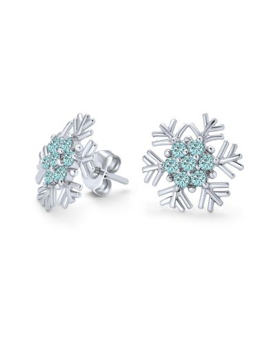 Bling Jewelry Holiday Ice Blue CZ Accent Snowflake Stud Earrings .925 Sterling Silver