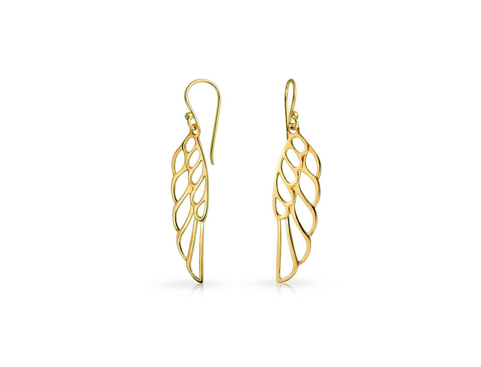 Bling Jewelry Rose Gold Plated Silver Spiritual Angel Wing Feather Dangle Earrings