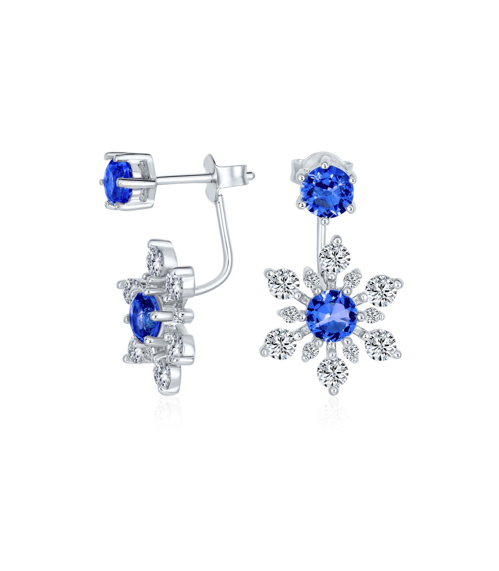 Серьги-гвоздики Bling Jewelry Sterling Silver Ice Blue CZ Snowflake Drop 2 In 1 CZ Ear Jackets