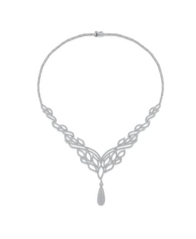 Bling Jewelry Art Deco-inspired Leaf Design Statement Collar Necklace Silver Plated