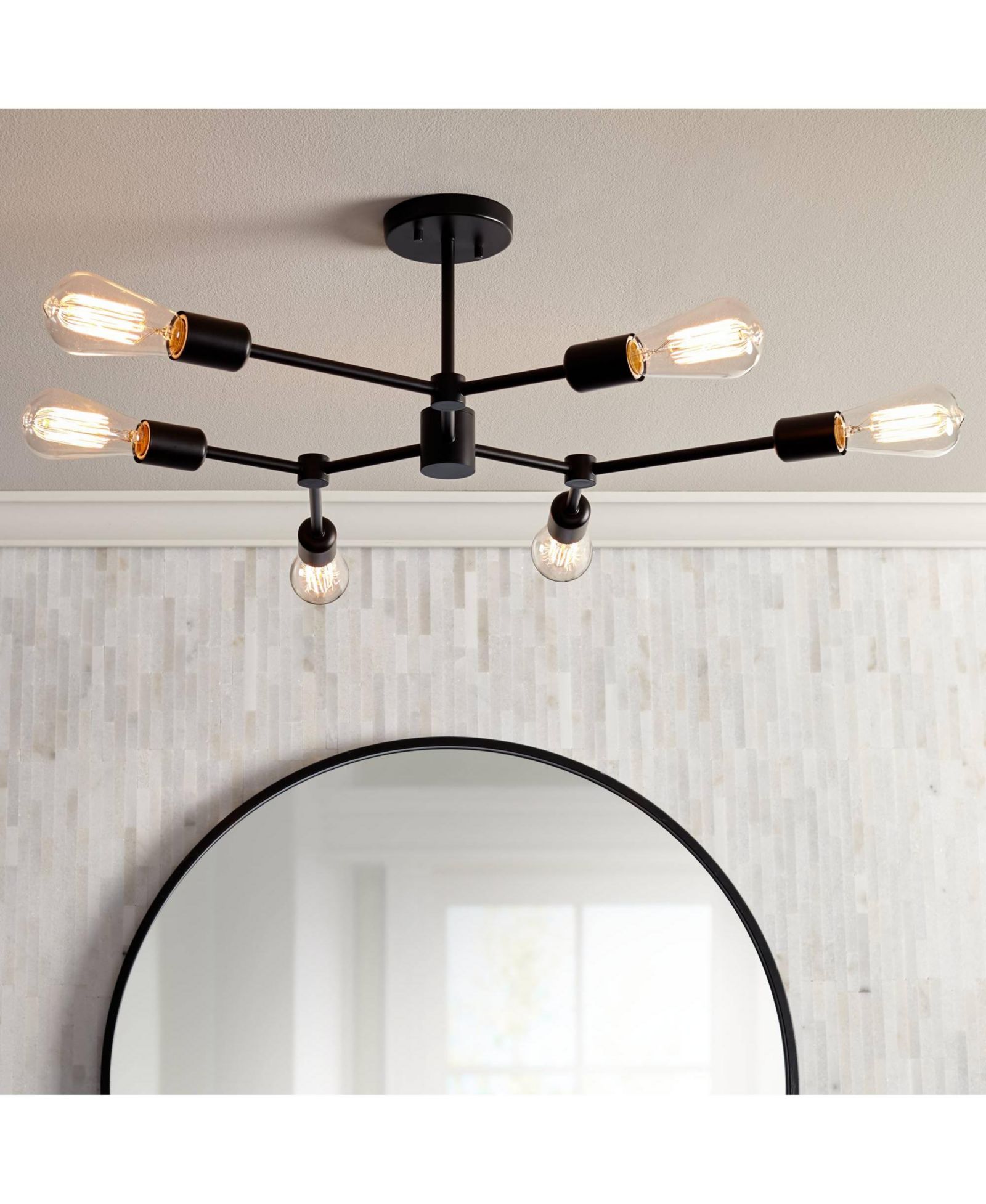 Possini Euro Design Marco Industrial Ceiling Light Semi Flush Mount Fixture 26" Wide Black 6-Light Branching for Bedroom Kitchen Living Room Hallway