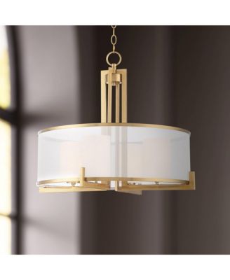 Possini Euro Design Antique Brass 4-Light Drum Shade Modern Fixture Pendant Chandelier