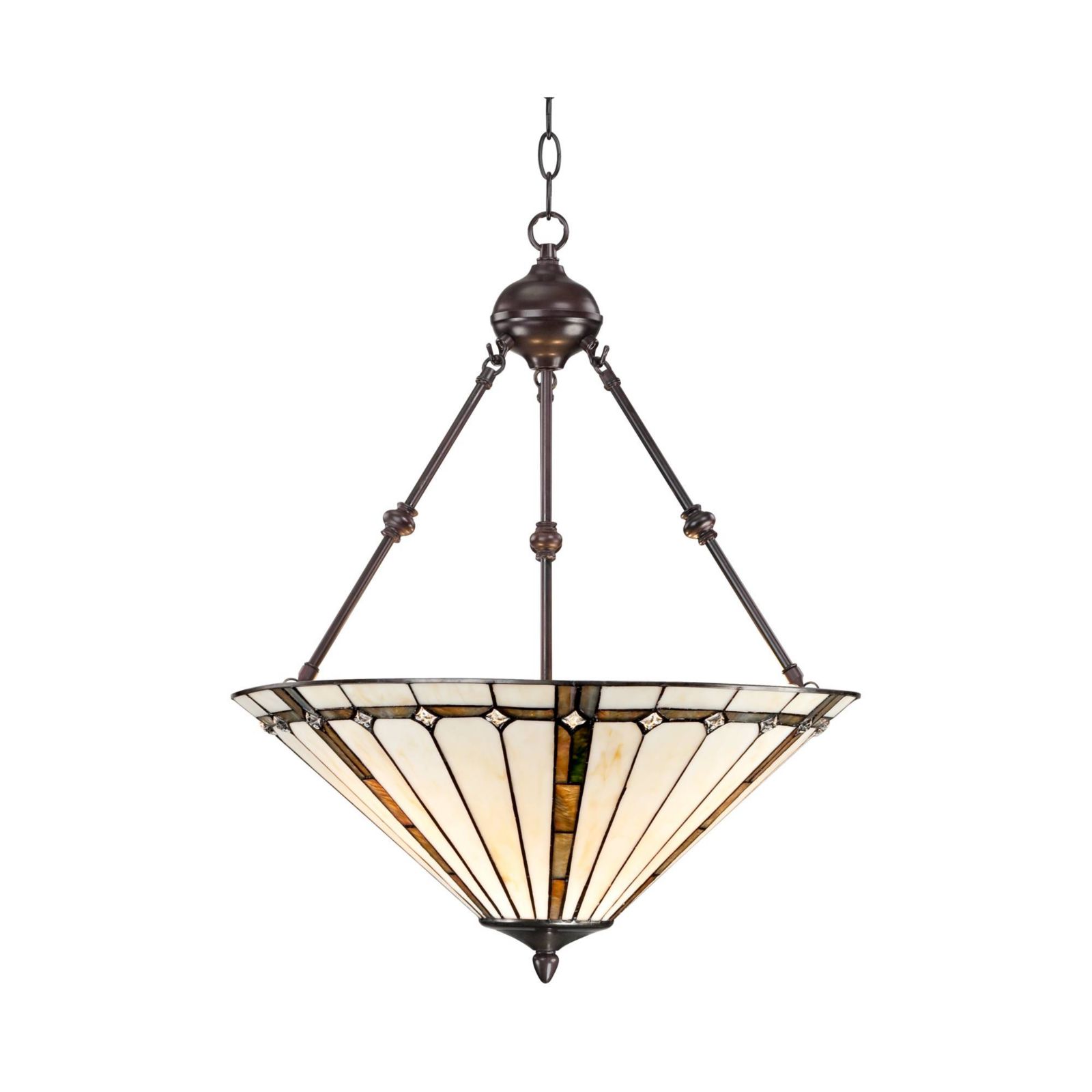 Подвесная люстра Robert Louis Tiffany Bronze Pendant Chandelier 20" Wide Tiffany Style Gold Texture Ivory Stained Glass