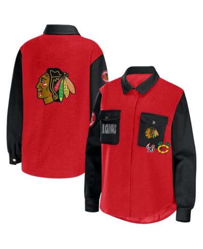 Women's WEAR by Erin Andrews Red, Black Chicago Blackhawks Colorblock Button-Up Shirt Jacket