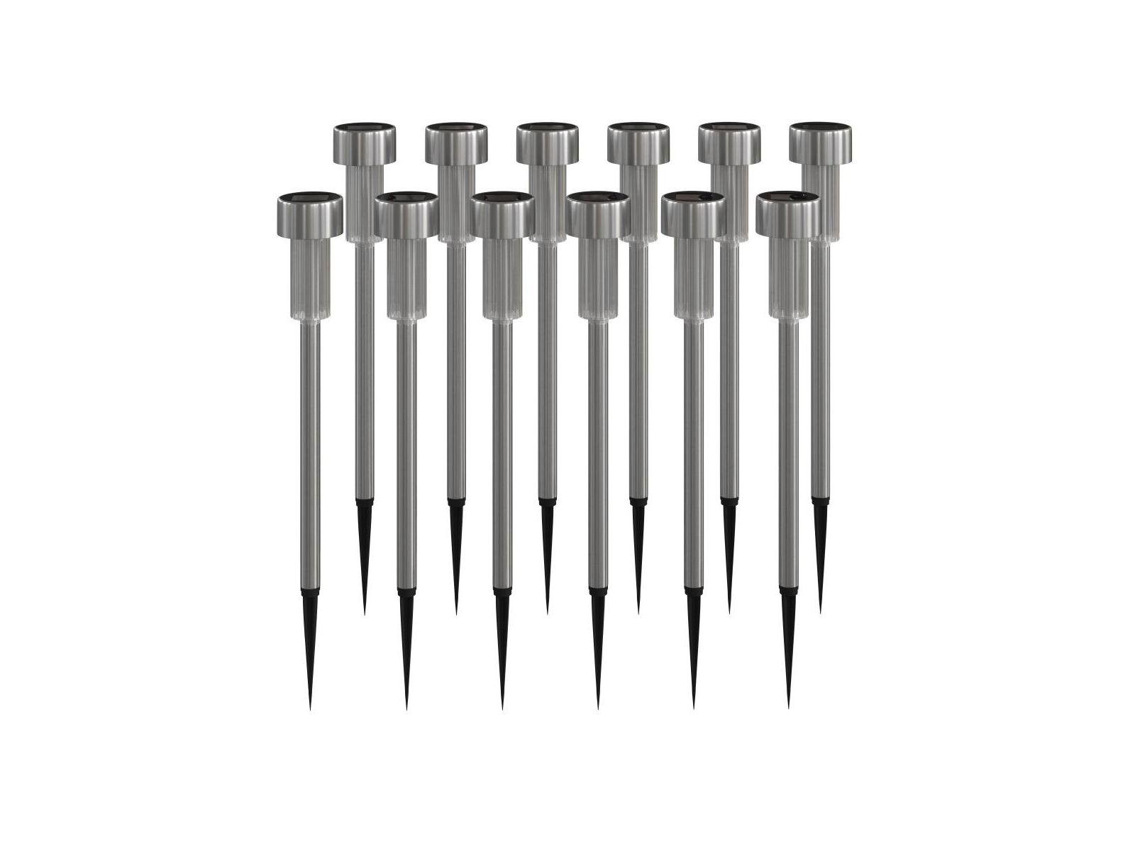 Set Of 12 Stainless Steel Led Solar Landscape Lights, Weather Resistant Outdoor Solar Powered Lights For Pathway, Garden, & Yard