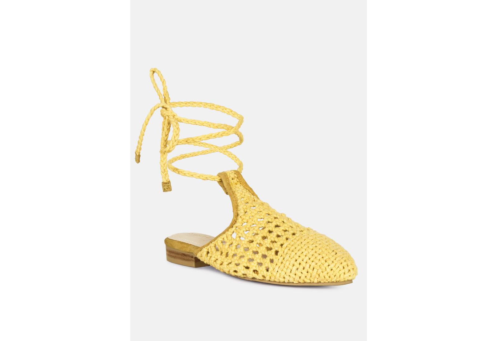 BARTSI Womens Handwoven Tie Up Flat Mules