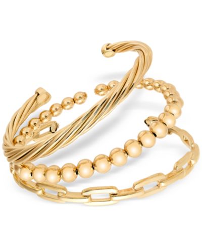 Набор браслетов Beaded, Torchon & Paperclip, 3-Pc., 14k Gold-Plated Sterling Silver