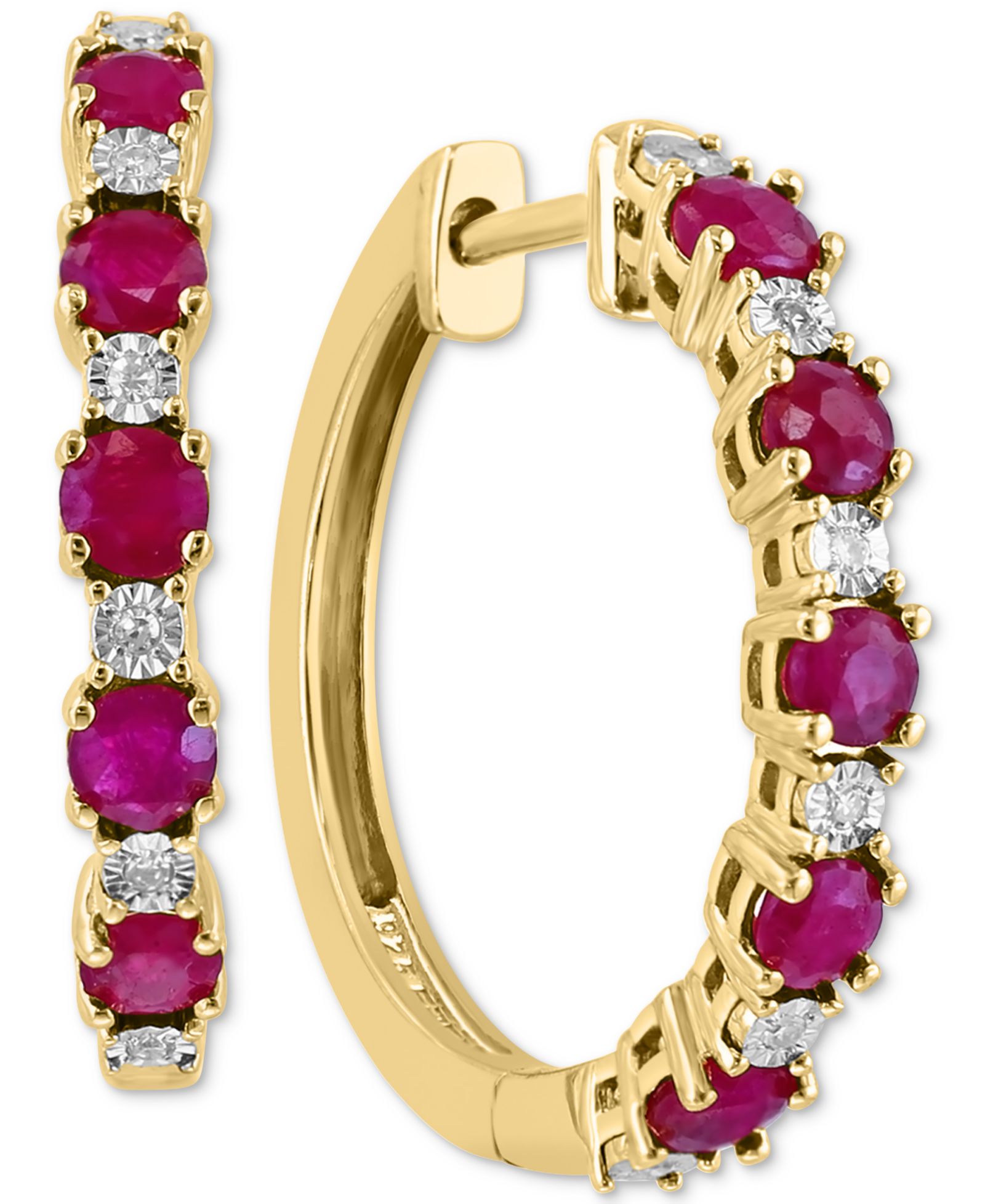 EFFY® Sapphire (3/4 ct. t.w.) & Diamond Accent Small Hoop Earrings in 14k Gold-Plated Sterling Silver, 0.81" (Also available in Ruby and Emerald)