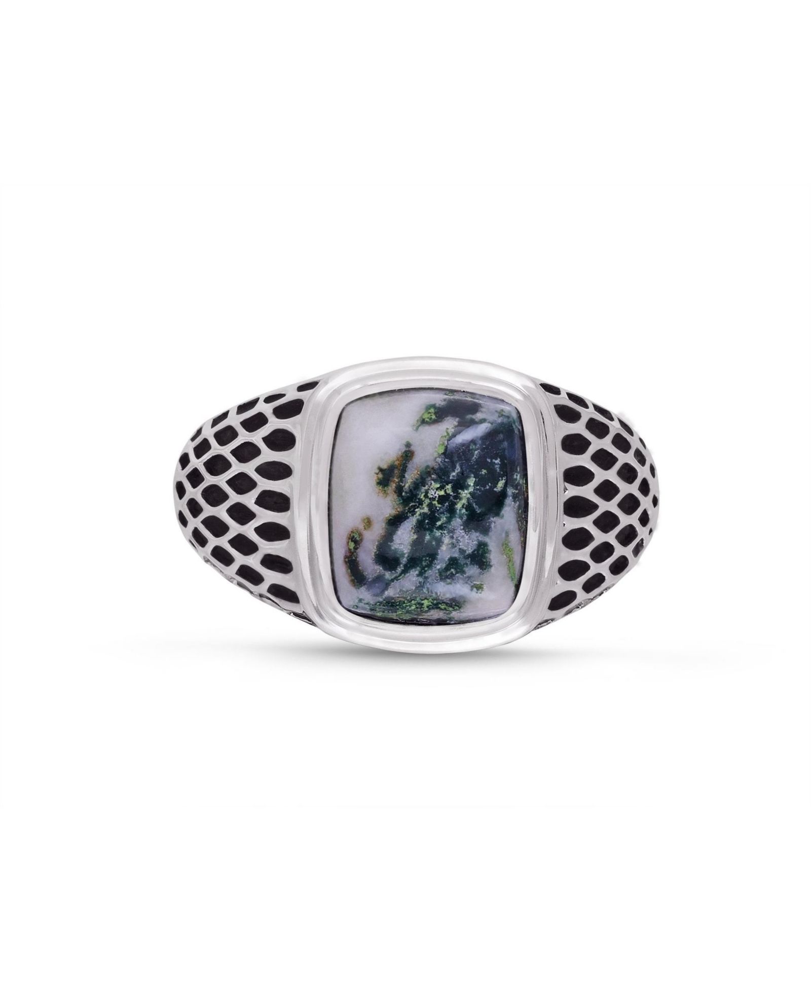 LuvMyJewelry Tree Agate Signet Ring Black Rhodium Sterling Silver