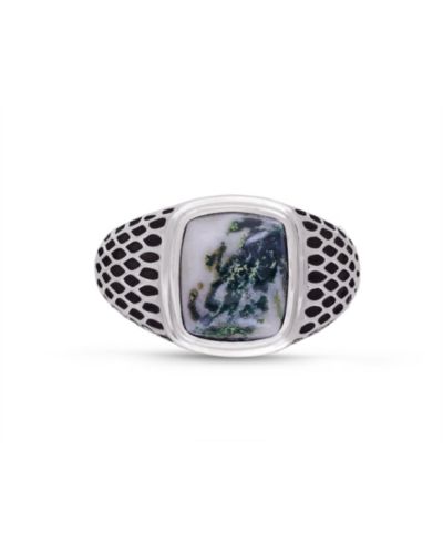 LuvMyJewelry Tree Agate Signet Ring Black Rhodium Sterling Silver
