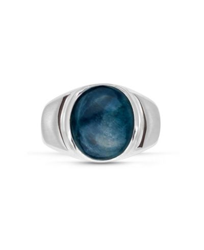 LuvMyJewelry Dark Blue Apatite Sterling Silver Men's Signet Ring