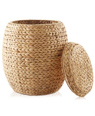 Casafield Woven Water Hyacinth Round Storage Basket with Lid and Removable Liner