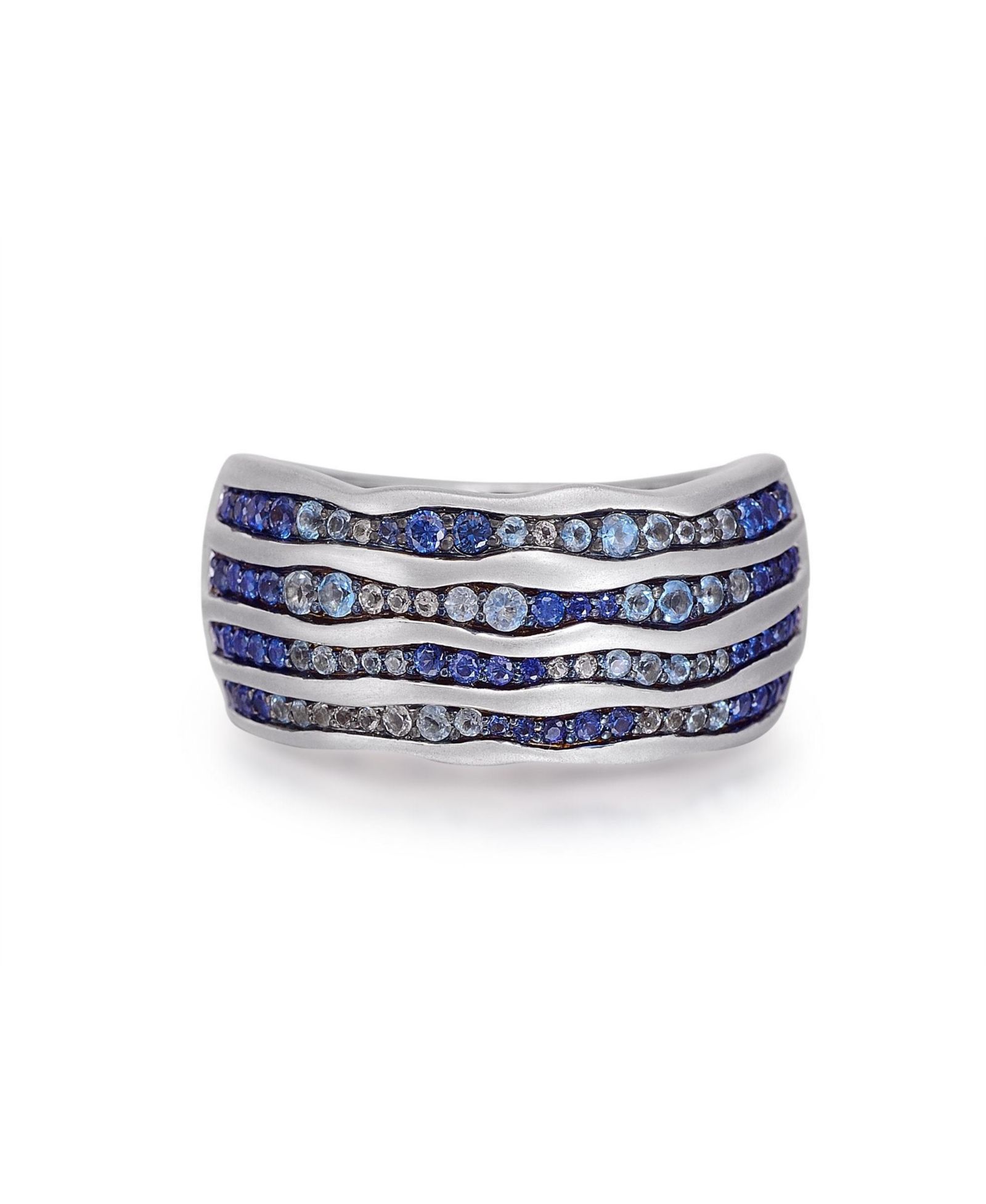 LuvMyJewelry Sapphire And Topaz Surfer Band Ring Sterling Silver