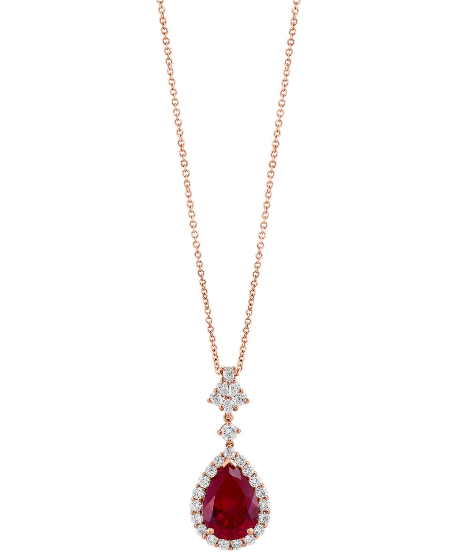 Подвеска-ожерелье EFFY® Lab Grown Ruby & Lab Grown Diamond Pear Halo 18" в 14k Rose Gold