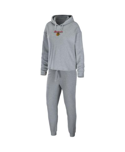 Женский комплект для сна WEAR by Erin Andrews: худи с логотипом Chicago Blackhawks и брюки, серого цвета