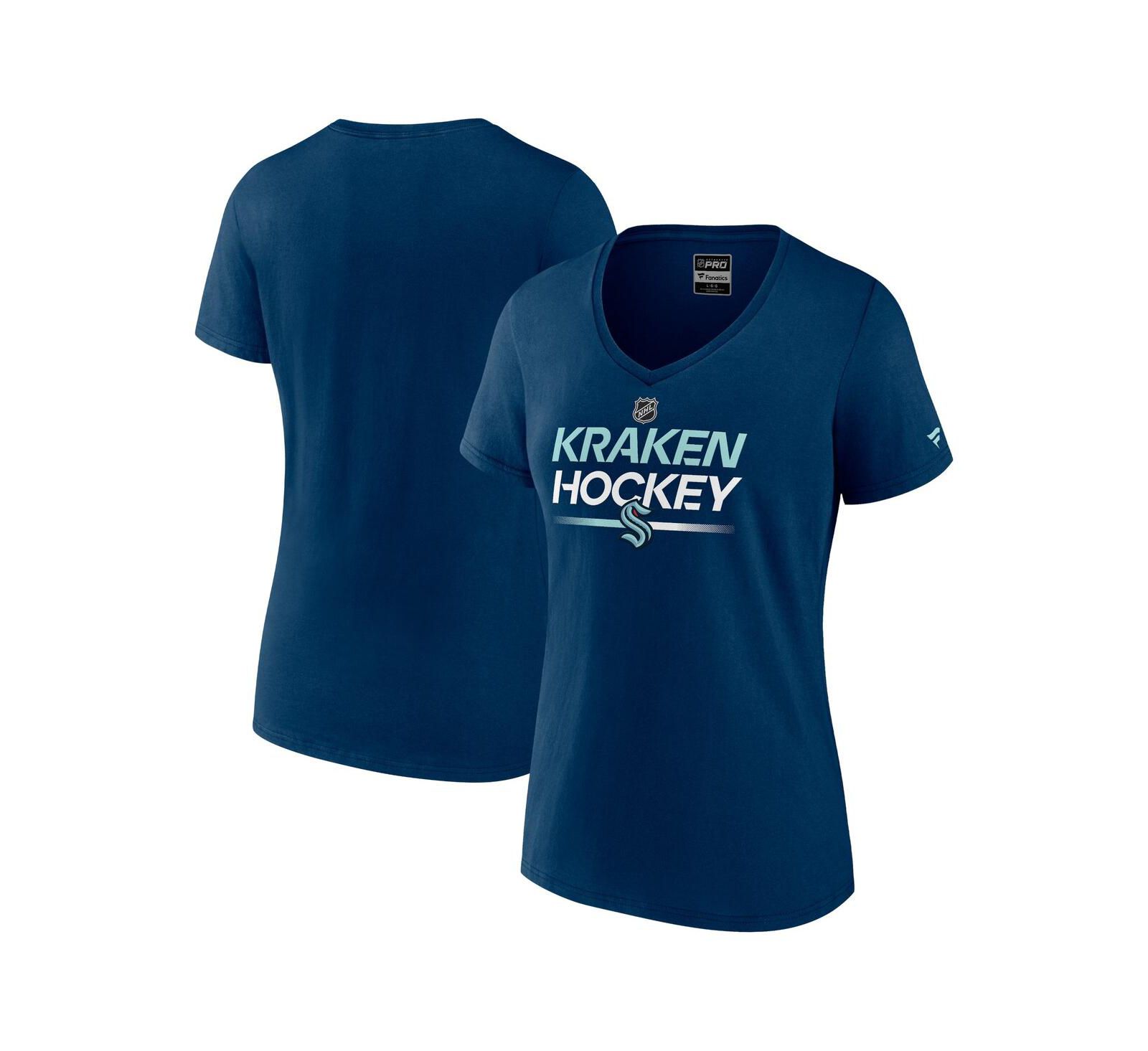 Женская футболка Fanatics Deep Sea Blue Seattle Kraken Authentic Pro V-Neck